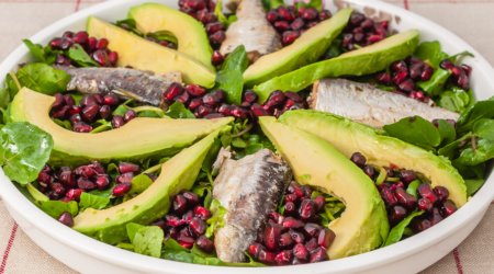 salade de cresson, sardines, avocat et grenade