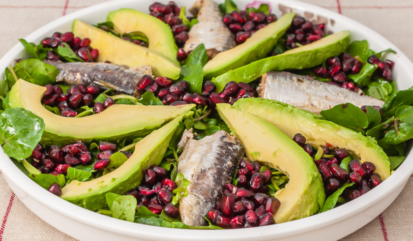 salade de cresson, sardines, avocat et grenade